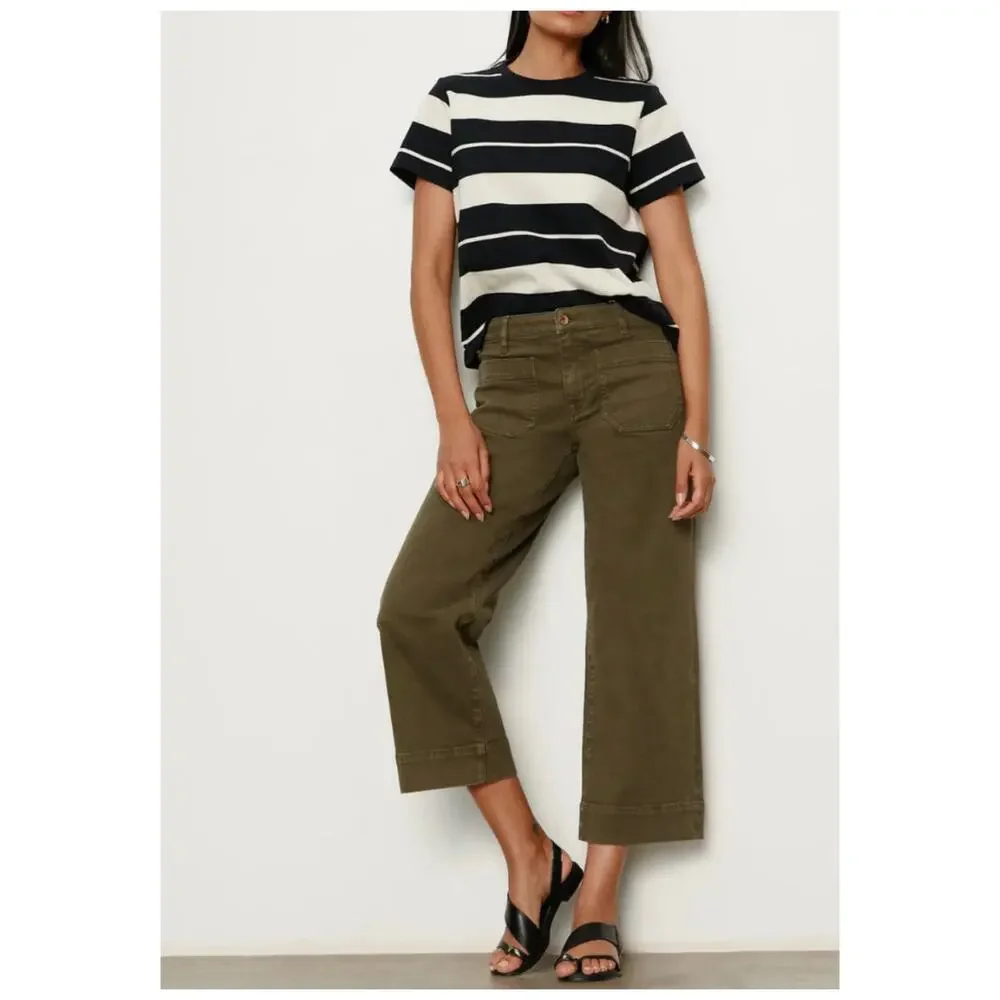 NWOT Sanctuary Denim The Marine Wide Leg Crop Jeans 29 Army Green Patch Pocket - Picture 1 of 16